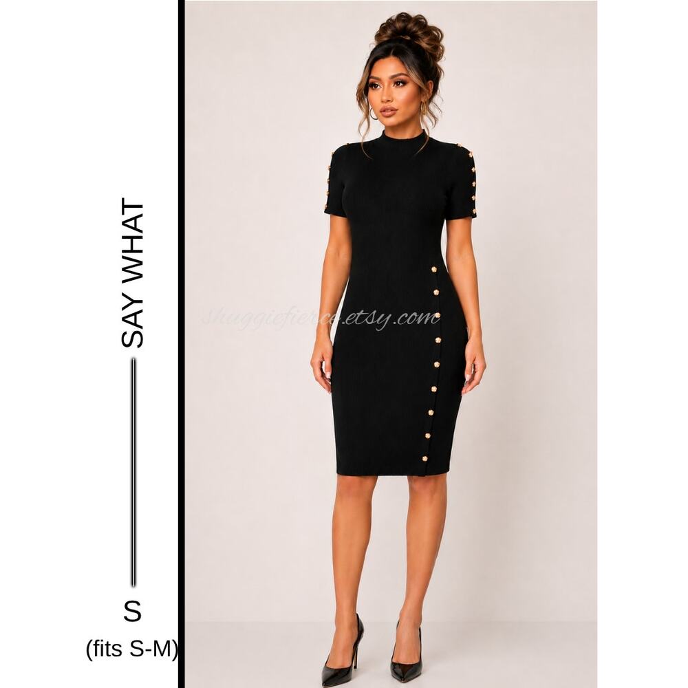 MSRP $78 ✨Say What Black Ribbed Bodycon Midi Dress Size S (fits S-M)✨QUICK SHIP